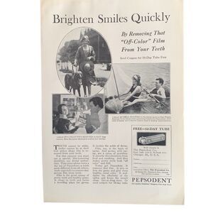 Vintage 1927 Pepsodent Brighten Smiles Ad Advertisement
